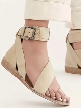 Free People Vale Boot Leather Sandals Bone Wedge Boho New 39.5